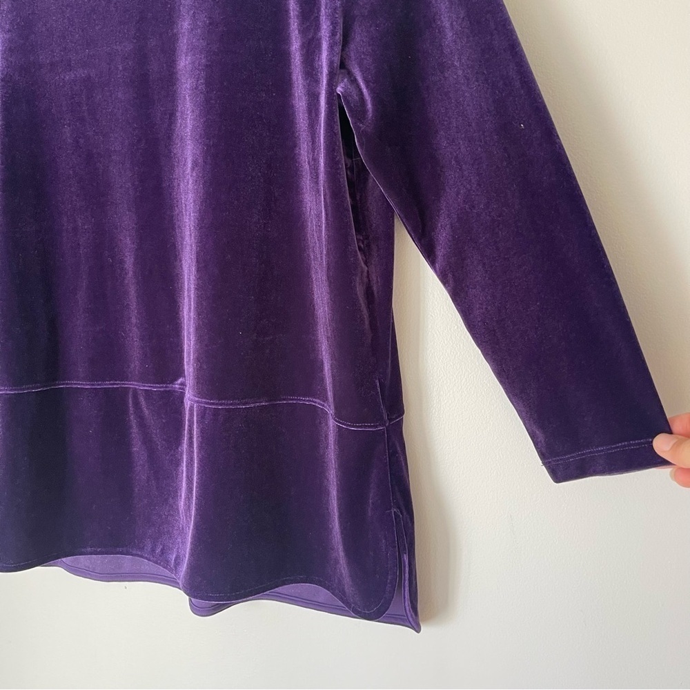 LAUREN Ralph Lauren Petite Large Velvet Tunic Purple Brown 3/4 Sleeve Top - Picture 2 of 11